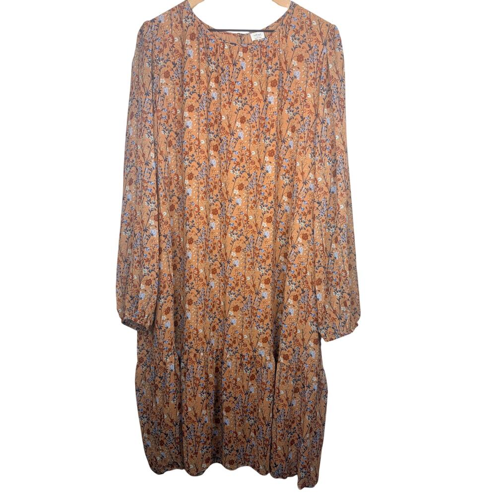 NWT Aritzia Wilfred Miriam Floral Chiffon Midi Dress Soft Terracotta XL